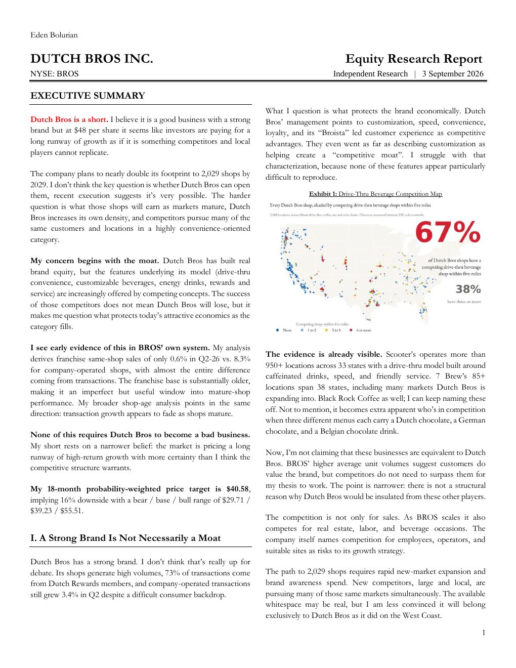 First page of the Dutch Bros equity research report